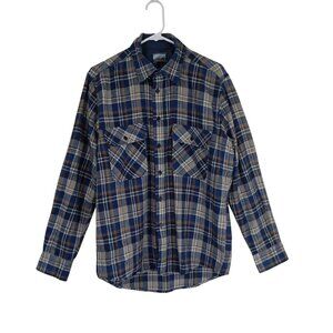 Fieldmaster Shirt Wool Blend Size M Mens Blue Plaid Long Sleeve Button-Down